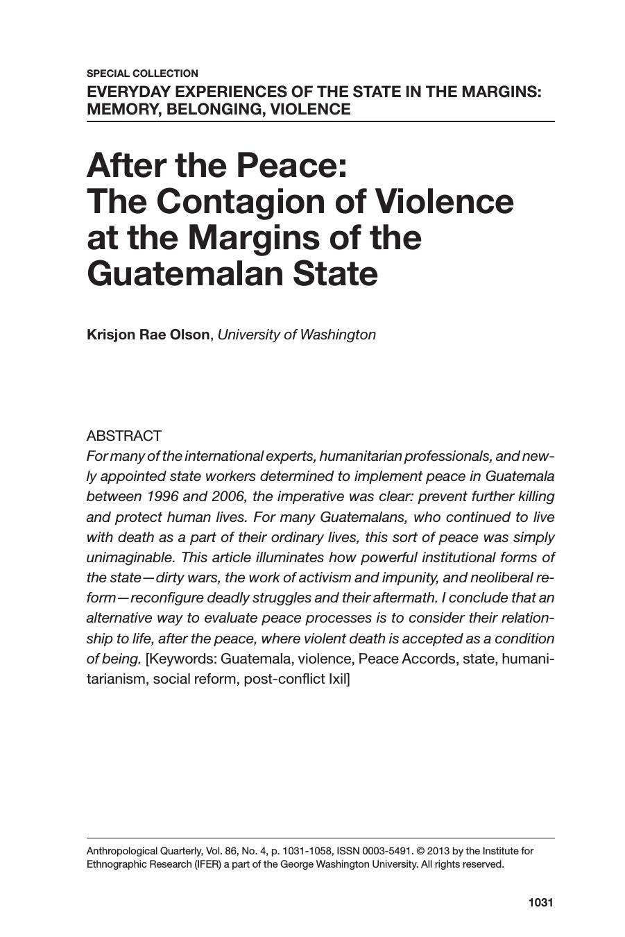 After the peace: The Contagion of violence at the Margins of the Guatemalan State